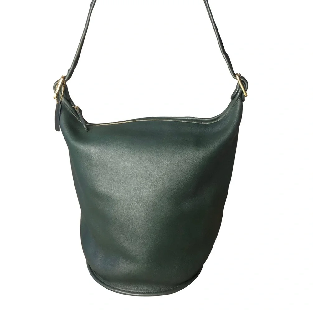 COACH Bottle Green Glove Tanned Leather Duffle Sac XL Bucket Bag 9085 USA COA